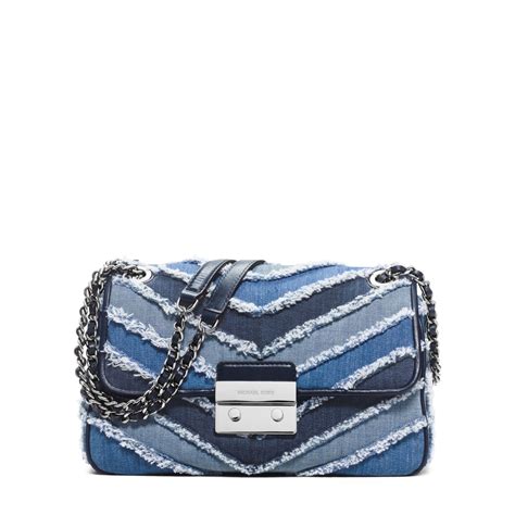 michael kors sloan large chevron chain shoulder bag denim youtube|Michael Kors Large Sloan Quilted Denim Shoulder Bag .